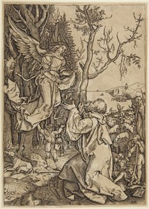Aparição do anjo a Joaquim, prancha 2 da Vida da Virgem de Marcantonio Raimondi