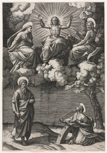 Cristo, a Virgem e São João Batista com os Santos Paulo e Catarina de Marcantonio Raimondi