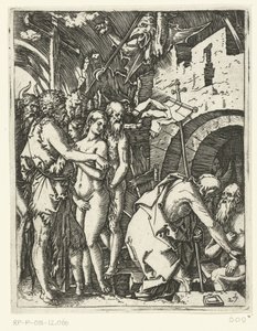 Cristo deixa o inferno e liberta patriarcas e profetas e outros Paixão de Cristo (título da série) de Marcantonio Raimondi