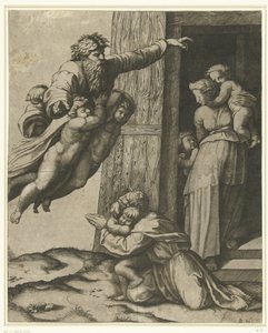 Deus aparece a Noé após a inundação de Marcantonio Raimondi