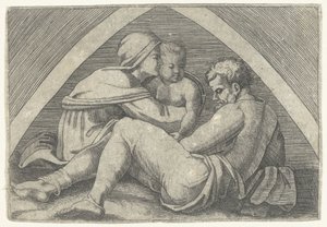 Sagrada Família sob um arco de Marcantonio Raimondi