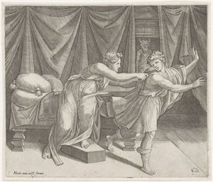 A esposa de José e Potifar de Marcantonio Raimondi