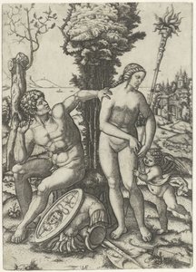 Marte e Vénus como um casal de amor com Amor de Marcantonio Raimondi