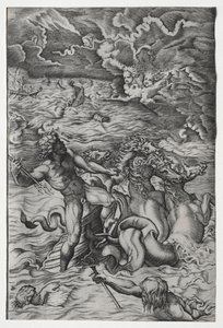 Netuno acalmando a tempestade que Éolo levantou contra a frota de Enéias de Marcantonio Raimondi