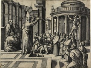 São Paulo pregando em Atenas de Marcantonio Raimondi