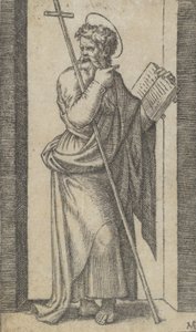 São Filipe, livro na mão esquerda, bastão descansando no braço esquerdo, da série..., ca. 1500-1527. de Marcantonio Raimondi