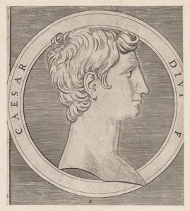 O Espelho da Magnificência Romana: Otaviano Augusto, de Os Doze Césares, ca..., ca. 1500-1534. de Marcantonio Raimondi