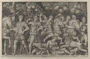 Speculum Romanae Magnificentiae: The Lion Hunt, ca. 1500-1534., ca. 1500-1534. de Marcantonio Raimondi