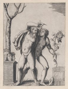 Speculum Romanae Magnificentiae: Bacchant jovem e velho, ca. 1514-36., ca. 1514-36. de Marcantonio Raimondi
