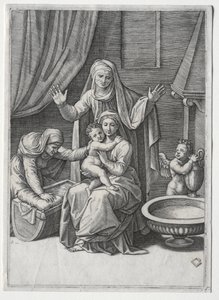 A Virgem e o Berço com Santa Elisabeth e Santa Ana de Marcantonio Raimondi