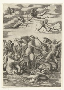 Triunfo da Galatea com tritões e nereídeos e putti de Marcantonio Raimondi