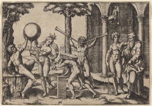 O homem com duas trombetas de Marcantonio Raimondi after Baccio Bandinelli