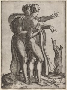 Dois homens nus de Marcantonio Raimondi after Michelangelo