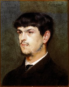 Retrato do compositor francês Claude Debussy (Pedra preta e pastel de Marcel Andre Baschet