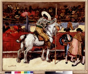 Picador e matador na arena da tourada. Pintura de Marcel Leprin (1891-1931) Dim. 50x61 cm Menção obrigatória: Fondação de colecções em relação a de Provence, Marselha