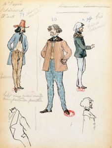 França, Paris, Esboço de trajes para o músico Schaunard na ópera La boheme de Giacomo Puccini (1858-1924), actuação na Ópera Comique de Paris, 13 de Junho