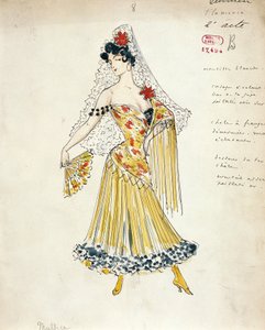 França, Paris, Esboço de traje para dançarinos de flamenco para Carmen por Georges Bizet