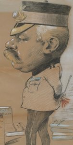 Caricatura do tenente-coronel não identificado da infantaria real dos fuzileiros navais, 1893 (giz colorido no papel) de Marcel Pic