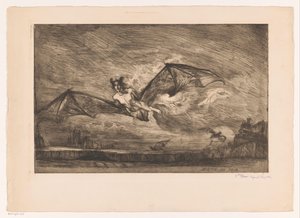 Paisagem nocturna com criaturas semelhantes a morcegos
Bête du soir (título sobre o objecto) de Marcel Roux (signed by artist)