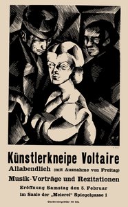 Cartaz para a abertura do Cabaret Voltaire em 05-02-1916 - Marcel Slodki (1892-1944). Litografia de Marcel Slodki