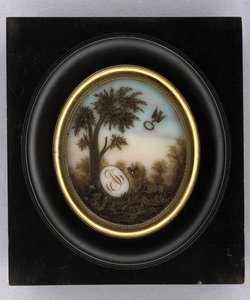 Placa, c.1880 (aquarela e penteado em vidro, dourado, madeira e vidro) de Marcellin Marcellin