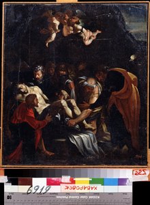 A Descida da Cruz. Entre os personagens representados ao redor do corpo de Jesus Cristo: a Virgem Maria, Santa Maria Madalena, São José de Arimatéia e São Nicodemos. Pintura de Marcelle Venusti (1512 ou 1515-1579). H