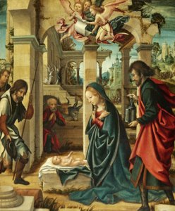 Adoração dos Pastores (óleo sobre painel) de Marcellus (attr. to) Coffermans