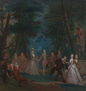 Cena num parque, com figuras da Commedia dell