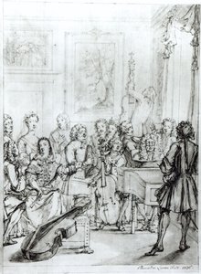 Concerto em Montague House, 1736 (caneta e tinta sobre lápis sobre papel)