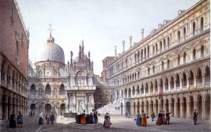 O Pátio do Palazzo Ducale, Veneza, gravado por Brizeghel (litho) de Marco (after) Moro