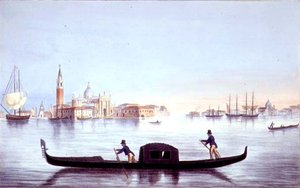 Gôndola veneziana, gravada por Brizeghel (litho) de Marco (after) Moro