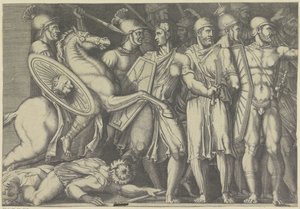 Trajano a lutar com Dacianos de Marco Dente (attributed to)