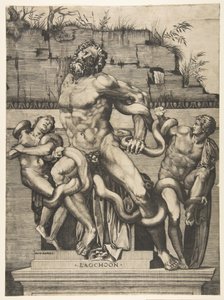 Laocoon e seus filhos sendo atacados por serpentes, ca. 1515-27. de Marco Dente
