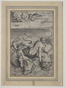 Amor e Cupido Levados por Golfinhos, 1500s. de Marco Dente