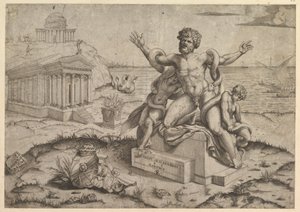 Vidro romano magnífico, baixos-relevos antigos com Laocoon, ca. 1516-20. de Marco Dente