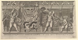 Speculum Romanae Magnificentiae: Bas-Relief com Três Cupidos, 1519. de Marco Dente