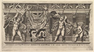 Vidro romano magnífico: baixo-relevo com Três Cupidos, 1519. de Marco Dente