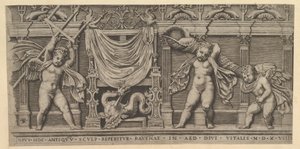 Vidro romano magnífico: baixo-relevo com Três Cupidos, 1519. de Marco Dente