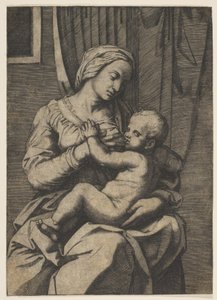 Virgem amamentando o infante Cristo no colo, 1515-20. de Marco Dente
