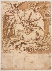Grotesco com um sátiro alimentando um dragão, Grotesco com um centauro pulando, c1565158