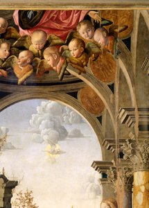 Anjos, detalhe da Anunciação, de Marco Palmezzano (cerca de 1460-1539)
