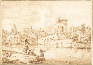 Uma vila fortificada ao longo de um rio de Marco Ricci