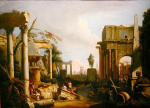 Paisagem com Ruínas e Figuras Clássicas (óleo sobre tela) de Marco Ricci