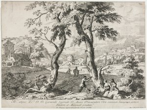 Vista de uma vila com figuras em primeiro plano, 1723. de Marco Ricci