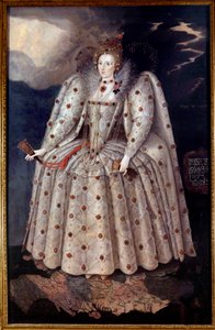 Retrato da Rainha Elisabeth (Elizabeth) Iere of England Pintura de Marcus Gheeraerts (Gerards ou Geerards) the Young (1561-1635) Por volta de 1592 Sol. 2,41x1,52 m Londres, National Portrait Gallery