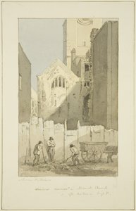 Descoberta da Janela Leste da Rua Todos os Santos (depois do incêndio) (lápis e aguarela sobre papel) de Marcus H. Homes
