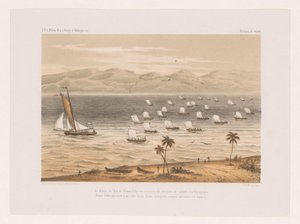 Partida do rei de Nossi-Faly para o funeral de seu pai Le départ du Roi de Nossi-Faly au tombeau de son père en société des Voyageurs (...) (título no objeto) Viagem de François P.L. Pólen para Madagascar (título da série) F.P.L. Pólen R.s de Marcus Jacob Goedkind