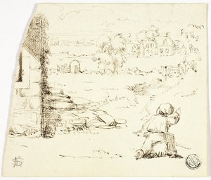 Paisagem com menino em primeiro plano de Marcus Stone