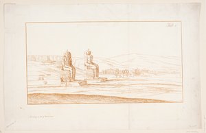 Ilustração til "Desenhos de algumas ruínas e estátuas colossais em Tebas no Egito com um relato da fama em uma carta à Royal Society", Londres 1741