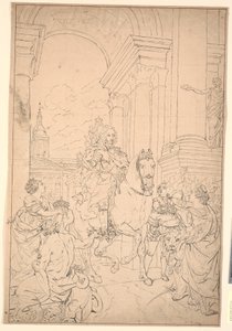 Rascunho para a pintura: Dinamarca e Noruega prestam homenagem a Chr. VI (queimada com Christiansborg 1794)